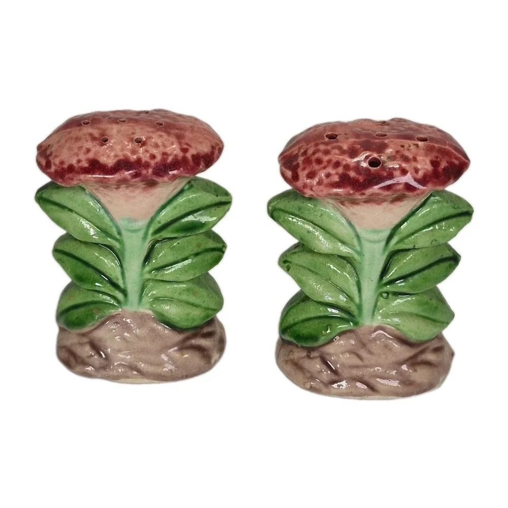 Vintage Ceramic Salt & Pepper Shaker Set Kitsch Japan Pink Flowers
